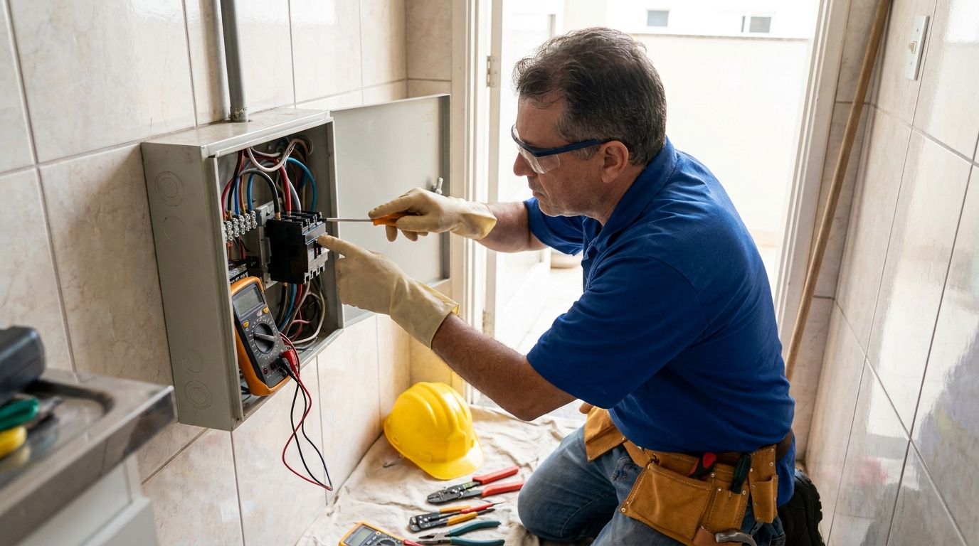 Eletricista instalando disjuntor em Maceió‑AL